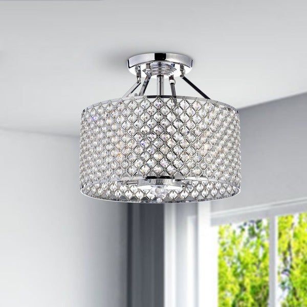 Chrome/ Crystal 4 Light Round Ceiling Chandelier – Free Pertaining To Chrome And Crystal Pendant Lights (View 9 of 15)