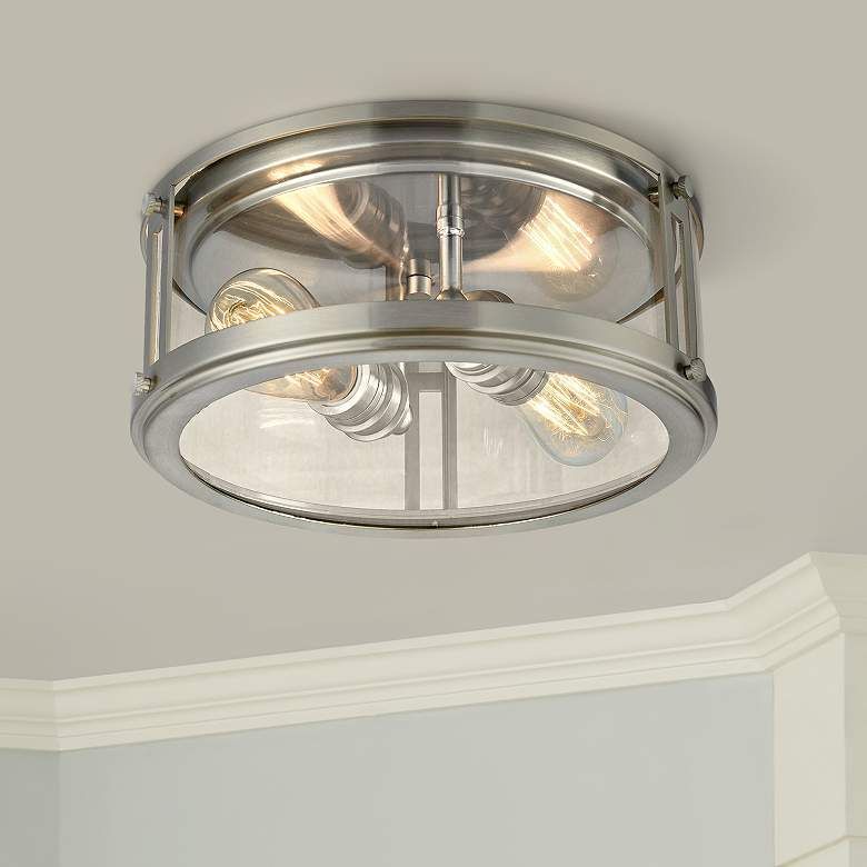 Coby 13" Wide Brushed Nickel 2 Light Ceiling Light Inside Polished Nickel And Crystal Modern Pendant Lights (View 6 of 15)