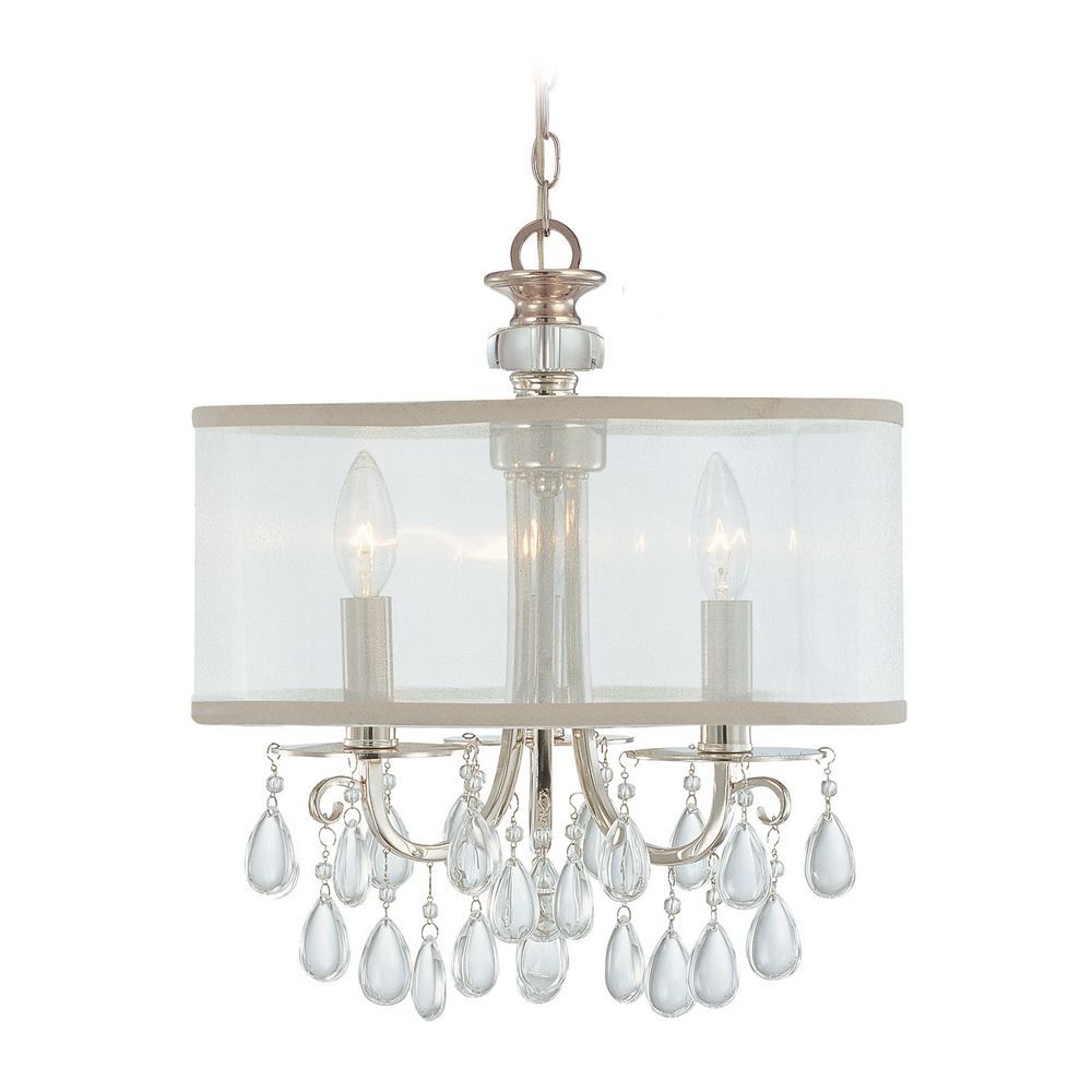 Crystal Mini Chandelier With White Shade In Polished In Walnut And Crystal Small Mini Chandeliers (View 6 of 15)
