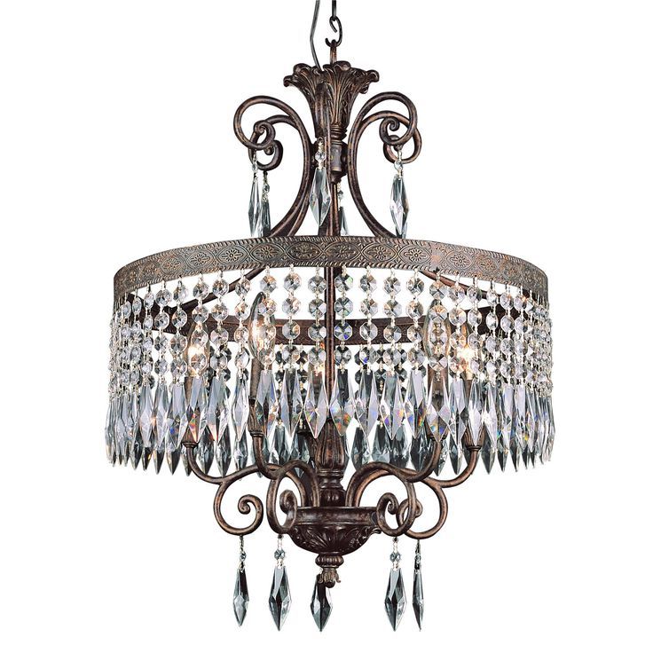 Dark Bronze Gold Five Light Chandelier With Crystal With Dark Bronze And Mosaic Gold Pendant Lights (View 8 of 15)