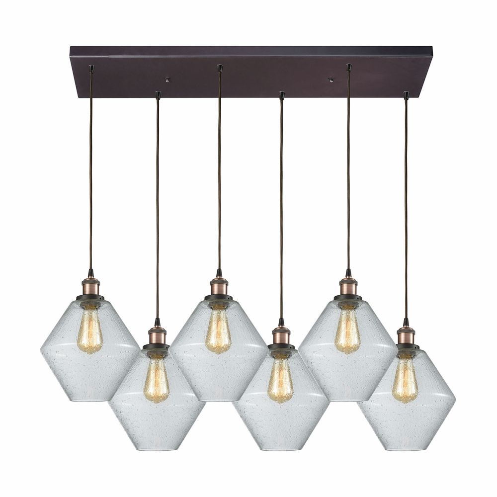 Elk Lighting – Raindrop Glass 6 Light Rectangle Pendant In With Regard To Textured Glass And Oil Rubbed Bronze Metal Pendant Lights (View 8 of 15)