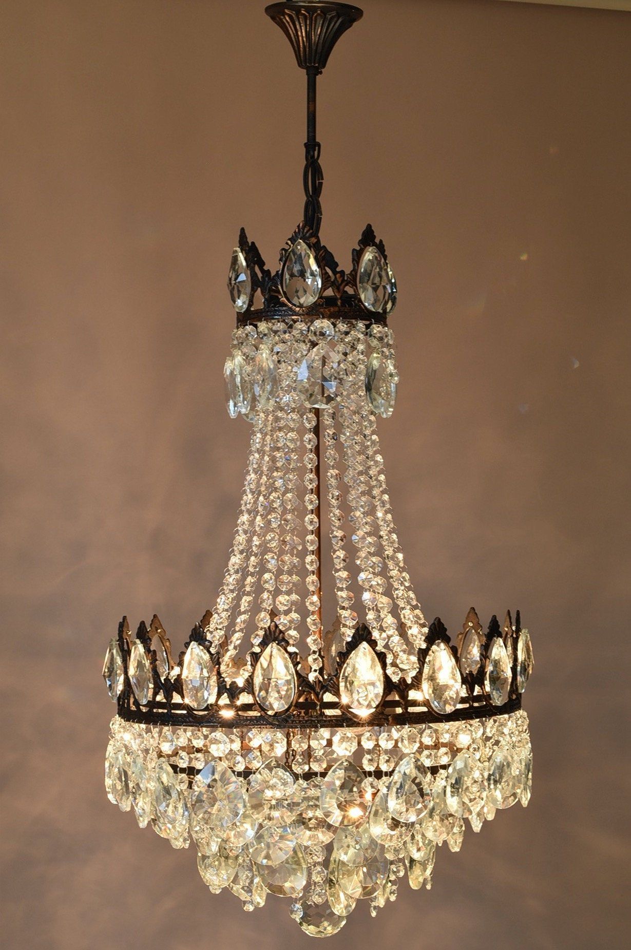 Empire Vintage Crystal Chandeliers Bronze Lighting Antique Inside Bronze And Scavo Glass Chandeliers (View 14 of 15)