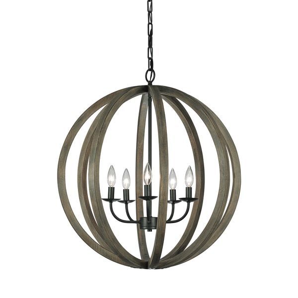 Feiss 5 Light Weathered Oak Wood / Antique Forged Iron With Regard To Weathered Oak Wood Chandeliers (View 10 of 15)