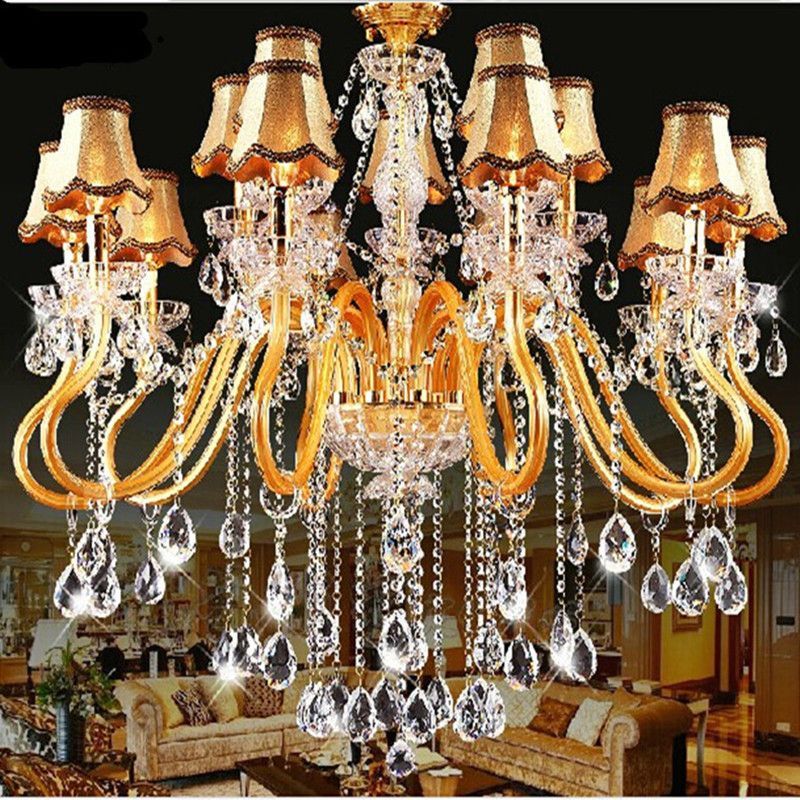 France Restaurant Gold Crystal Chandelier With Lampshade With Soft Gold Crystal Chandeliers (View 11 of 15)