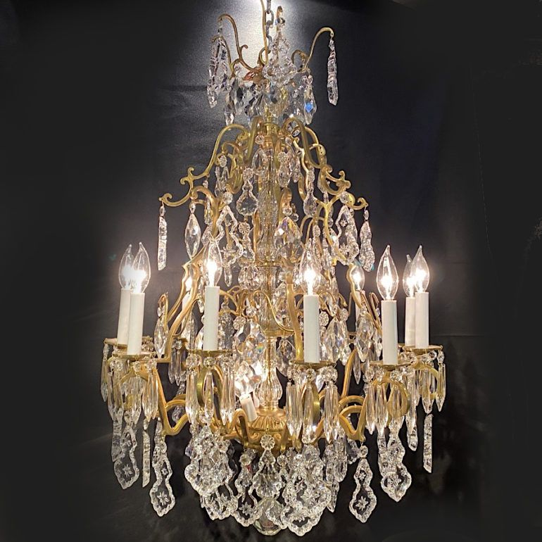 French Fourteen Light Crystal Birdcage Chandelier Fl 2198 Within Warm Antique Gold Ring Chandeliers (View 10 of 15)