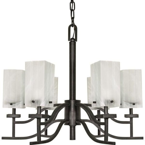 Glomar 6 Light Textured Black Chandelier With Alabaster Throughout Black Shade Chandeliers (View 13 of 15)