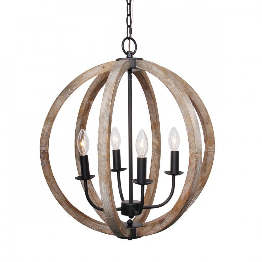 Gobal 4 Light Chandelier, Weathered Oak Wood – Whoselamp Within Weathered Oak And Bronze Chandeliers (View 9 of 15)
