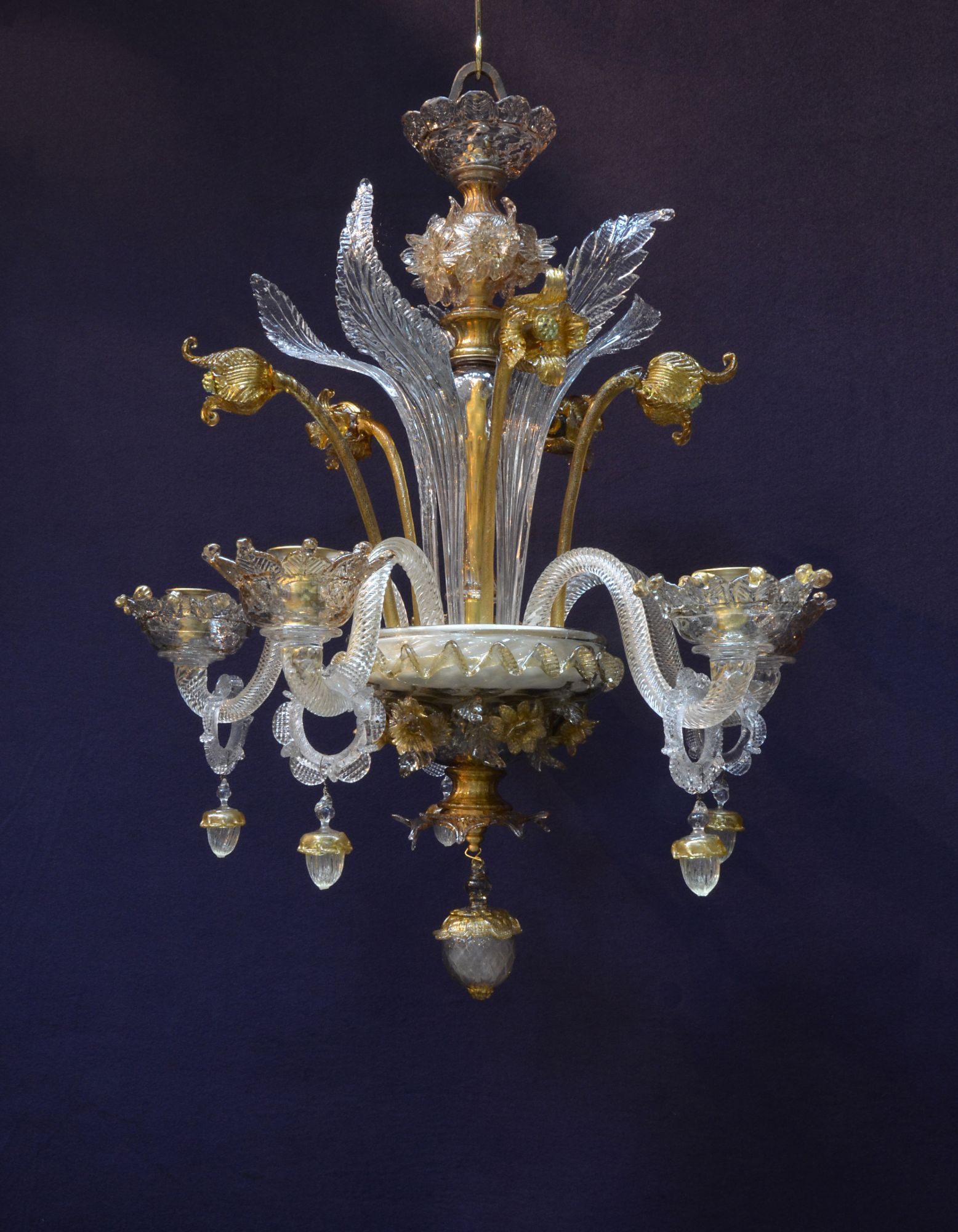 Gold And Champagne Coloured Venetian Glass Five Branch Pertaining To Champagne Glass Chandeliers (View 10 of 15)