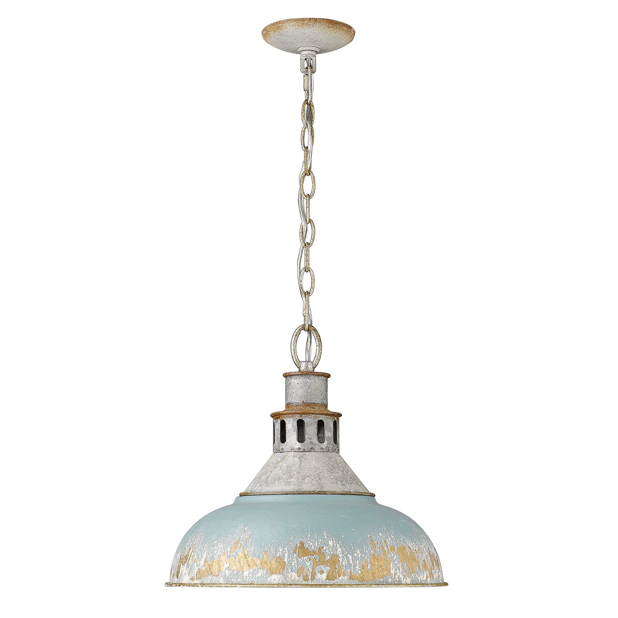 Golden Lighting 0865 L Kinsley 14"W Pendant – Aged With Golden Bronze And Ice Glass Pendant Lights (View 1 of 15)