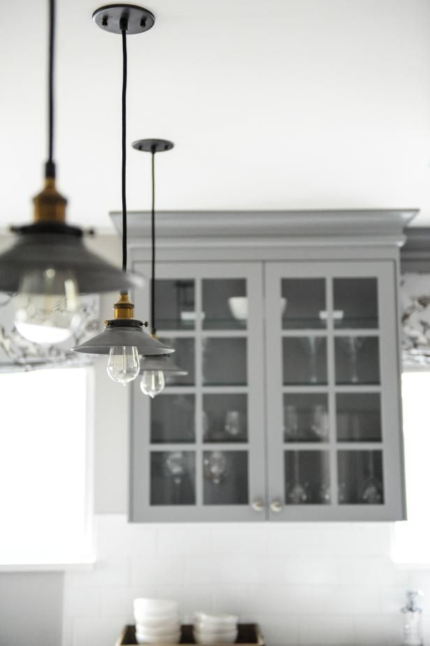 Gorgeous Gray Kitchen With Pendant Lights | Hgtv Within Gray And Nickel Kitchen Island Light Pendants Lights (View 15 of 15)