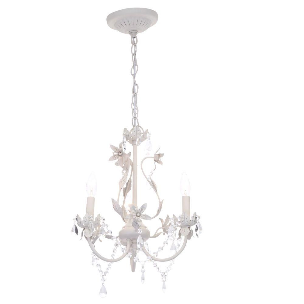 Hampton Bay Kristin 3 Light Antique White Hanging Mini In Walnut And Crystal Small Mini Chandeliers (View 4 of 15)