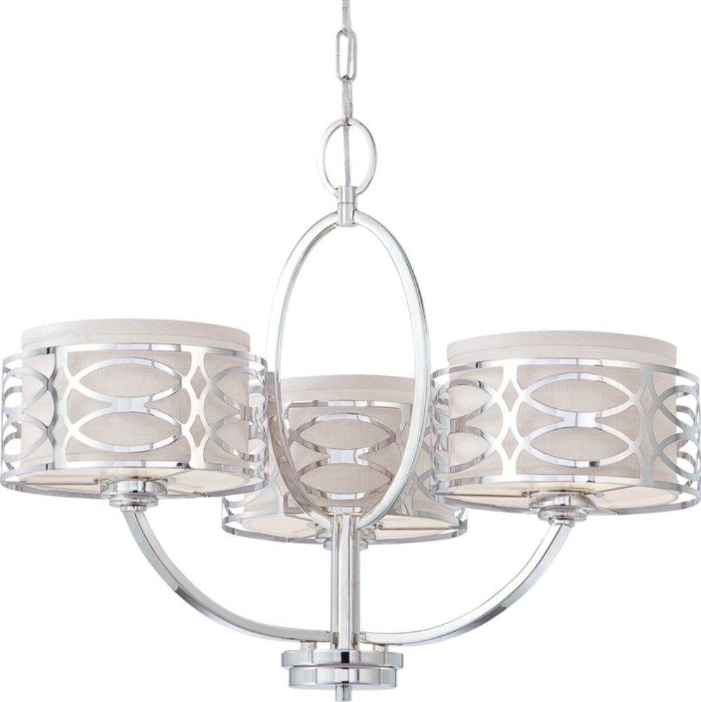 Harlow Nickel Chandelier Gray Drum Shades 25"Wx20"H Within Stone Gray And Nickel Chandeliers (View 12 of 15)