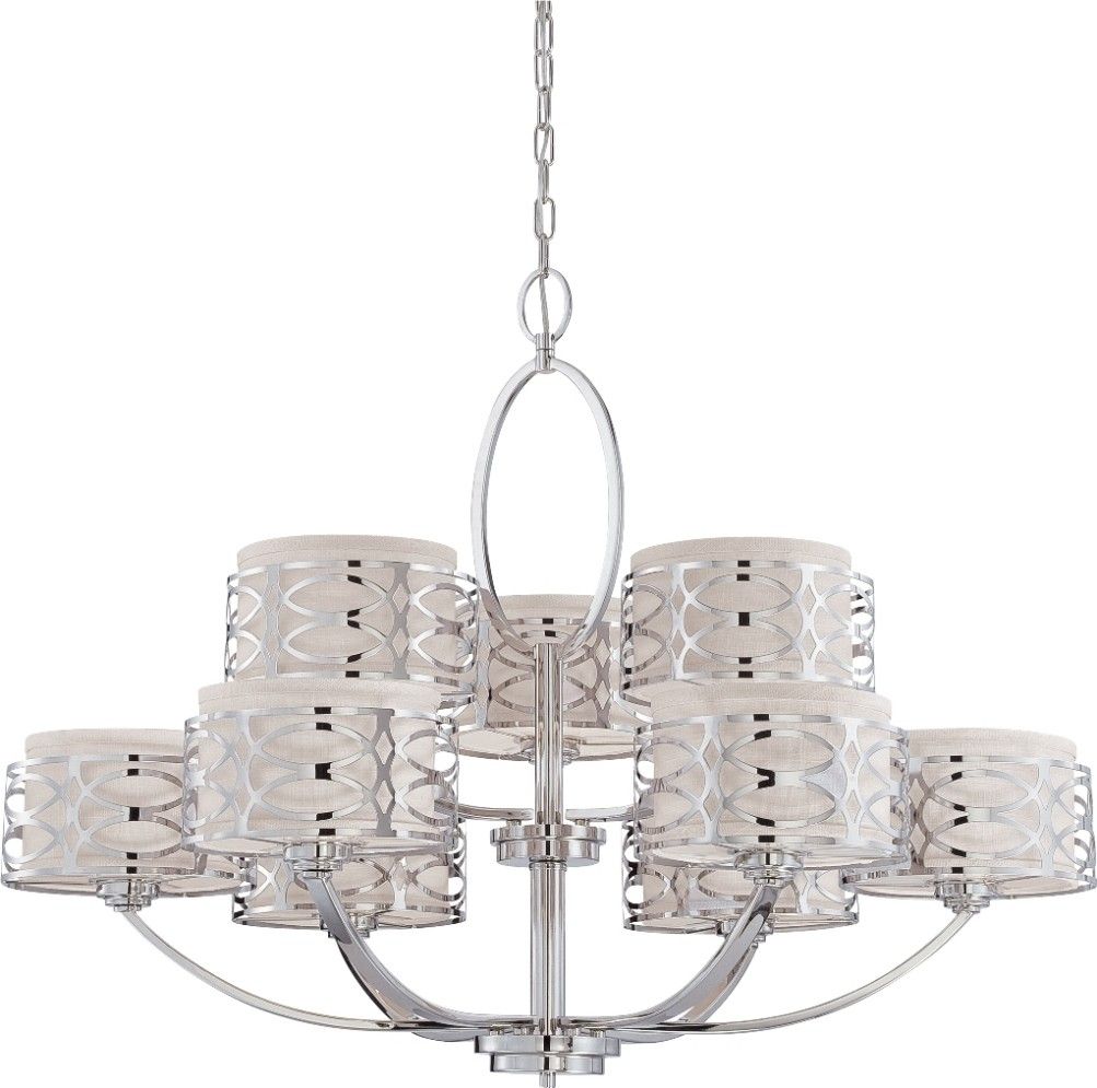 Harlow Nickel Chandelier Gray Drum Shades 38"Wx29"H With Stone Gray And Nickel Chandeliers (View 8 of 15)