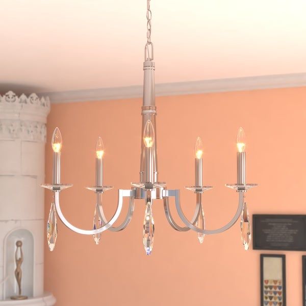Hoyne 5 Light Crystal And Satin Nickel Candle Chandelier Throughout Satin Nickel Crystal Chandeliers (View 6 of 15)