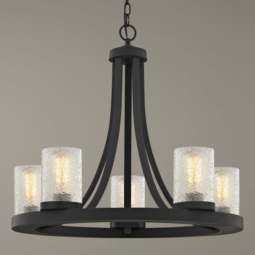 Industrial Chandelier With Ice Glass Bronze 5 Light | 162 In Golden Bronze And Ice Glass Pendant Lights (View 7 of 15)
