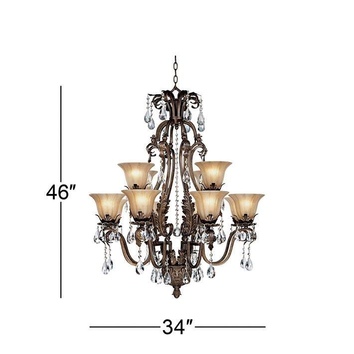 Iron Leaf 34" Wide Bronze And Crystal 12 Light Chandelier In Roman Bronze And Crystal Chandeliers (View 1 of 15)