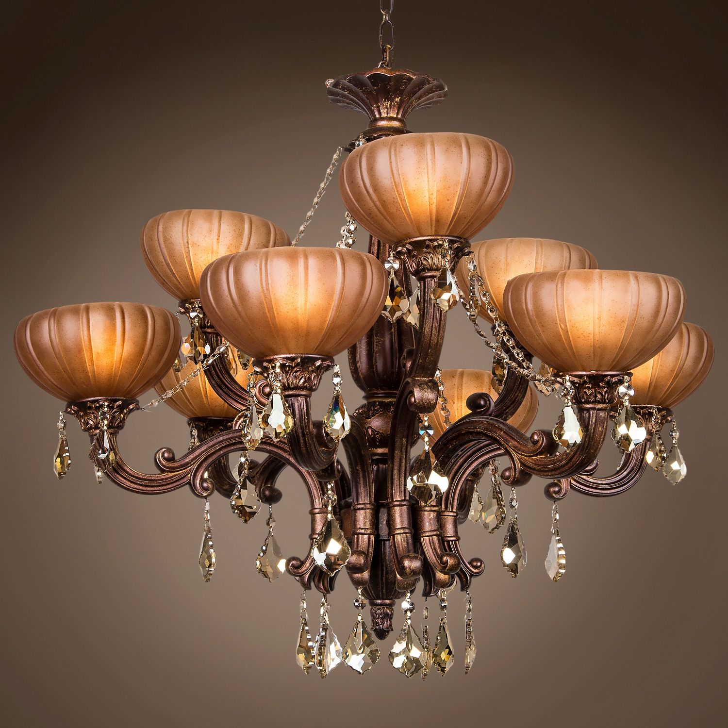 Joshua Marshal 700789 002 Monaco 9 Light 32" Aged Bronze With Bronze And Crystal Chandeliers (View 6 of 15)