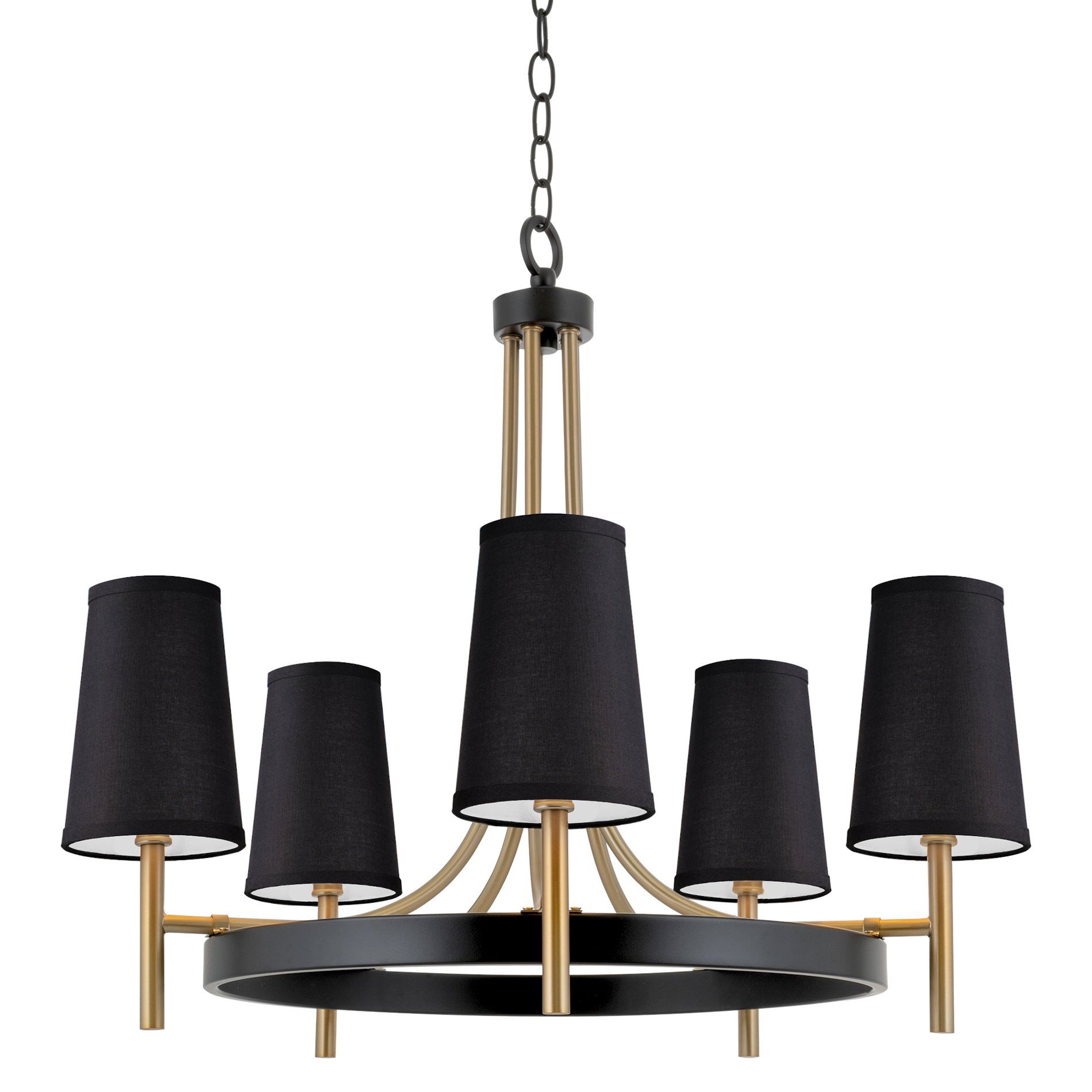 Kira Home Geneva 24" 5 Light Mid Century Modern Round Intended For Brass Wagon Wheel Chandeliers (View 12 of 15)