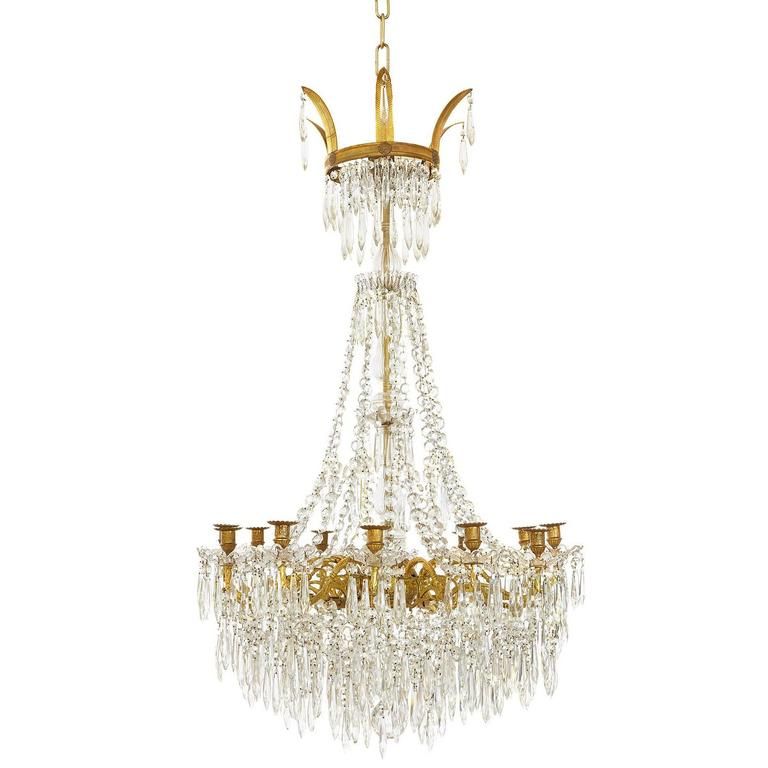 Large Gilt Bronze And Crystal Antique French Chandelier In Within Roman Bronze And Crystal Chandeliers (View 8 of 15)
