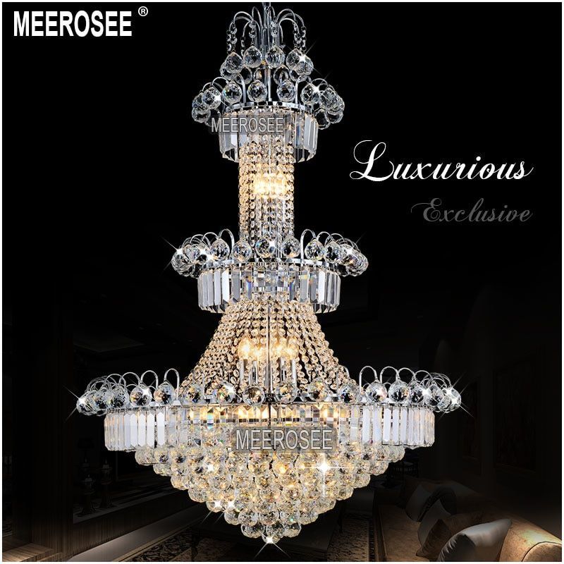 Large Hotel Silver Crystal Chandelier Light Fixture Gold Regarding Soft Silver Crystal Chandeliers (View 2 of 15)