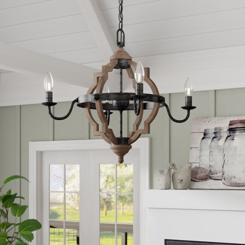 Laurel Foundry Modern Farmhouse Donna 4 – Light Candle Intended For Wood Ring Modern Wagon Wheel Chandeliers (View 7 of 15)
