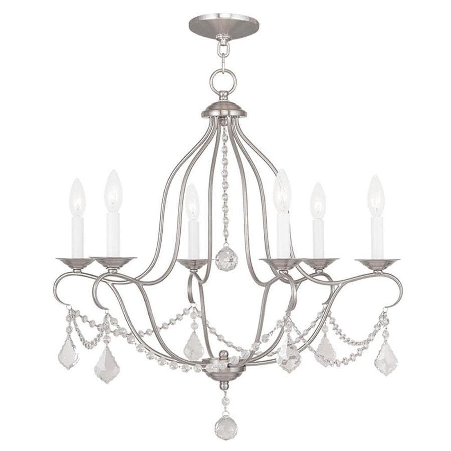 Livex Lighting Chesterfield 6 Light Clear Crystal/Brushed For Brushed Nickel Crystal Pendant Lights (View 7 of 15)