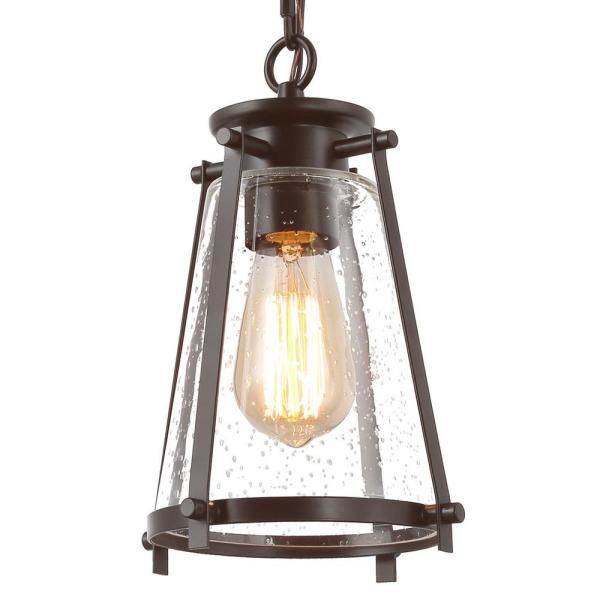 Lnc Asaf 1 Light Oil Rubbed Bronze Mini Hanging Lantern Intended For Textured Glass And Oil Rubbed Bronze Metal Pendant Lights (View 14 of 15)