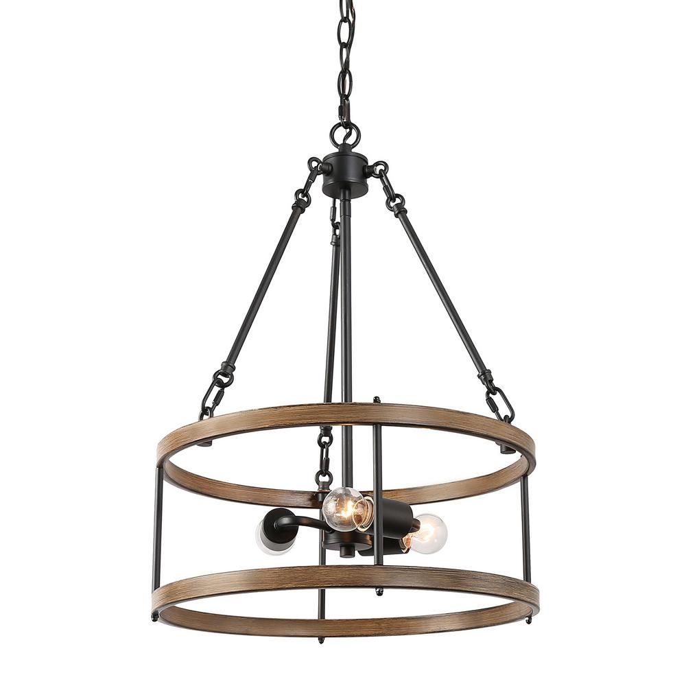 Lnc Eniso 3 Light Black Drum Iron Chandelier With For Distressed Cream Drum Pendant Lights (View 10 of 15)
