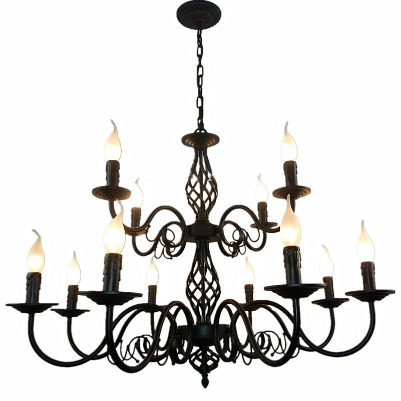 Luxury Rustic Wrought Iron Chandelier E14 Candle Black Pertaining To Rustic Black Chandeliers (View 6 of 15)