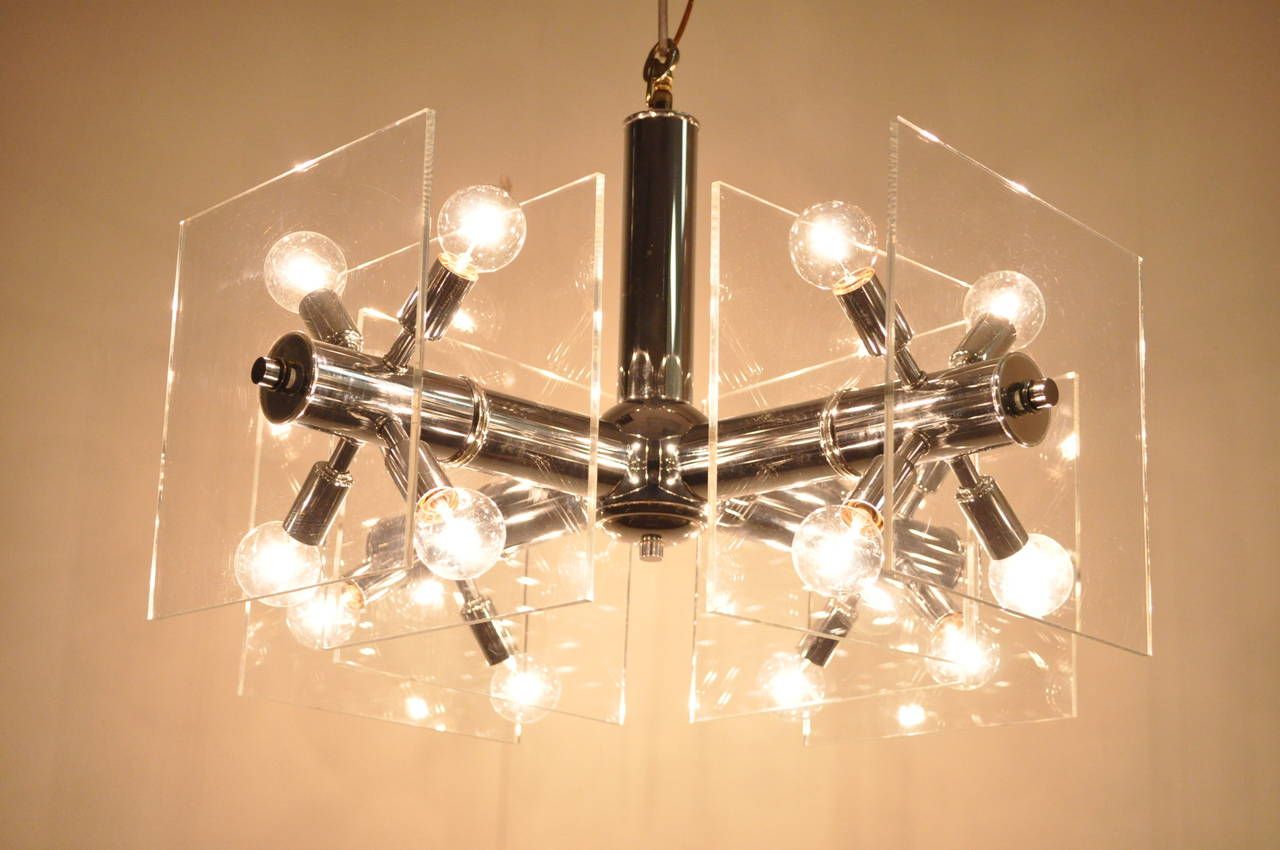 Mid Century Modern Chrome And Lucite Sputnik Orb Regarding Glass And Chrome Modern Chandeliers (View 3 of 15)
