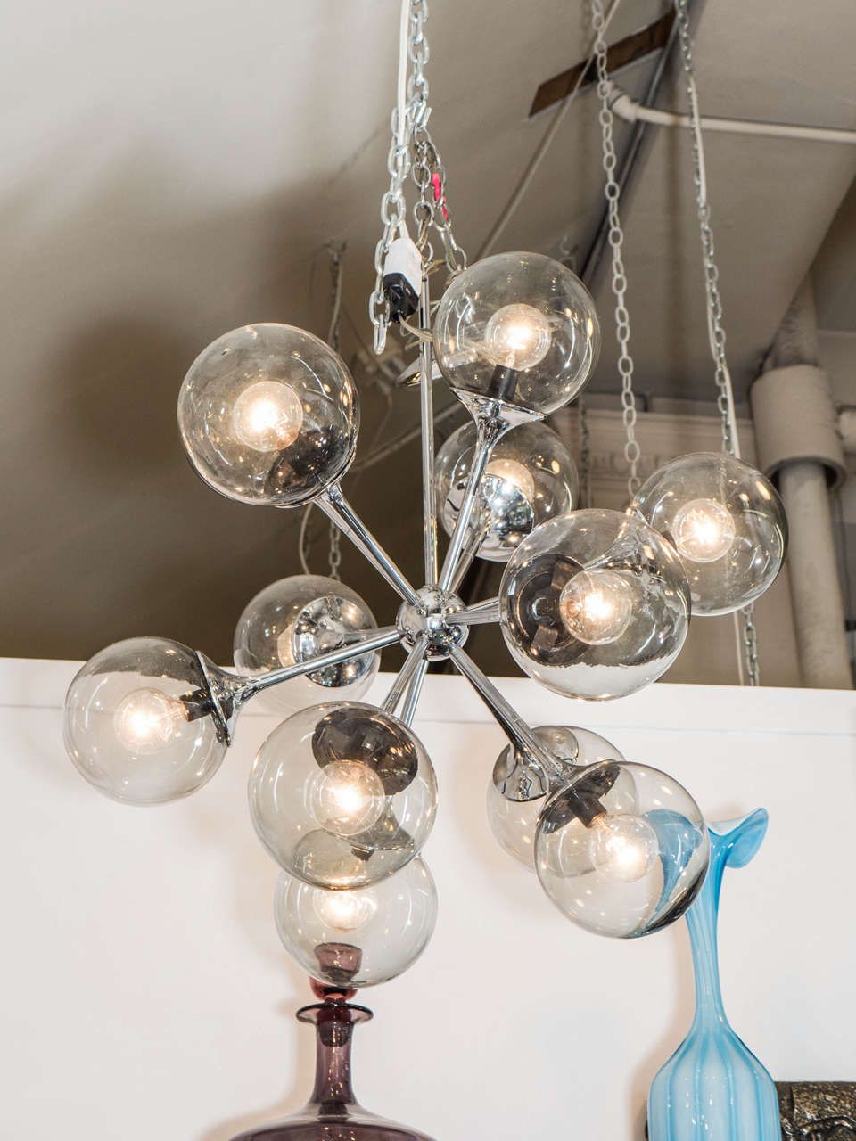 Midcentury Chrome And Smoked Bubble Glass Sputnik Within Glass And Chrome Modern Chandeliers (View 1 of 15)