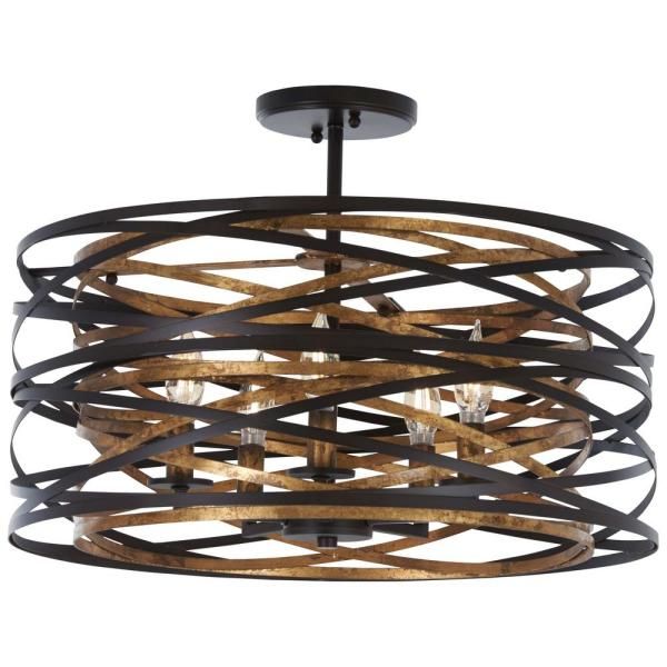 Minka Lavery Vortic Flow 5 Light Dark Bronze With Mosaic Pertaining To Dark Bronze And Mosaic Gold Pendant Lights (View 5 of 15)