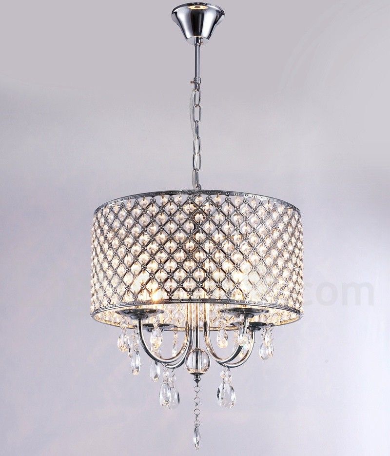 Modern / Contemporary 4 Light Drum Crystal Chrome Regarding Chrome And Crystal Led Chandeliers (View 6 of 15)
