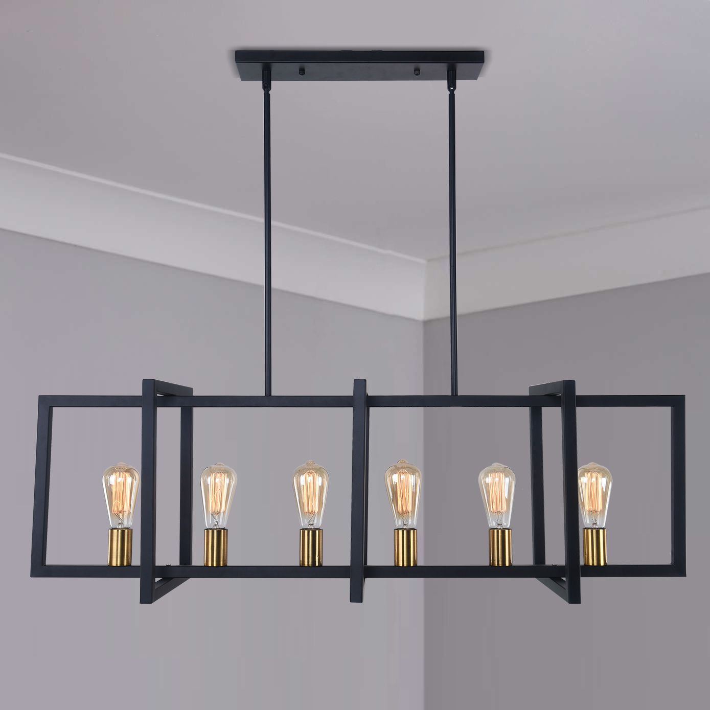 Modern Linear 6 Light Rectangle Chandelier In Black And Inside Black Finish Modern Chandeliers (View 10 of 15)