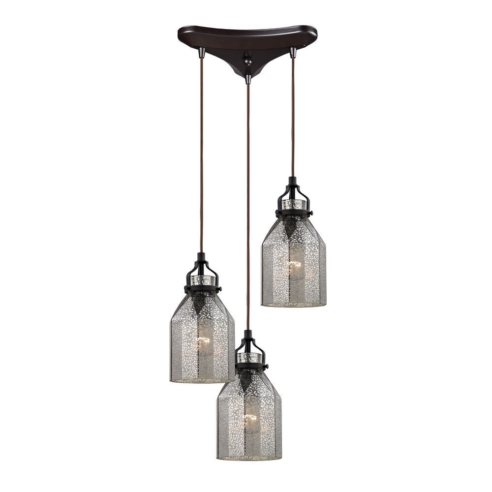 Multi Light Pendant Light With Mercury Glass And 3 Lights Throughout Bronze With Clear Glass Pendant Lights (View 11 of 15)