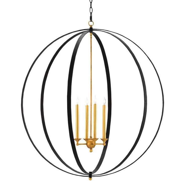 Ostrow Modern Classic Black Gold 4 Light Orb Chandelier For Warm Antique Gold Ring Chandeliers (View 12 of 15)