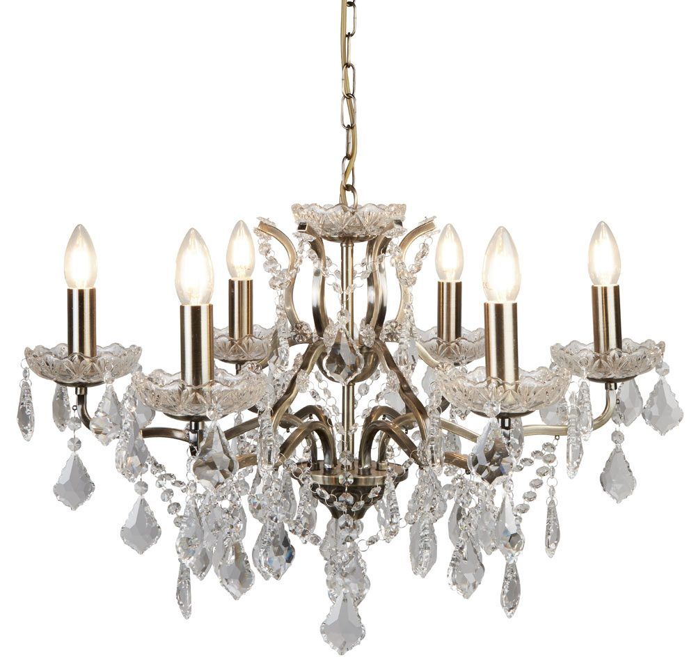 Paris 6 Light Clear Crystal Glass Chandelier Antique Brass Inside Antique Brass Crystal Chandeliers (View 5 of 15)