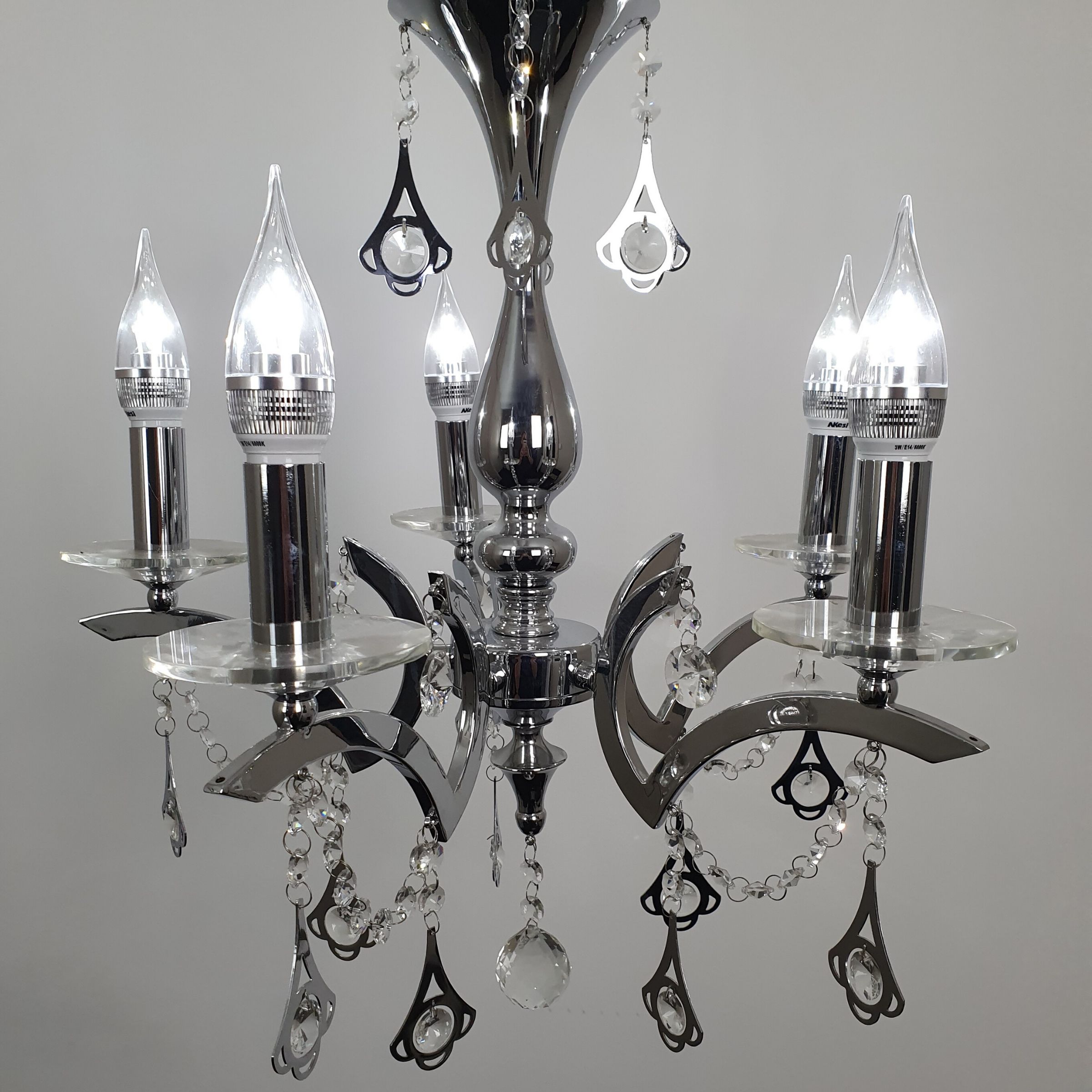 Pendant Crystal Beaded Chrome Chandelier – Rovert Lighting Pertaining To Chrome And Crystal Pendant Lights (View 4 of 15)