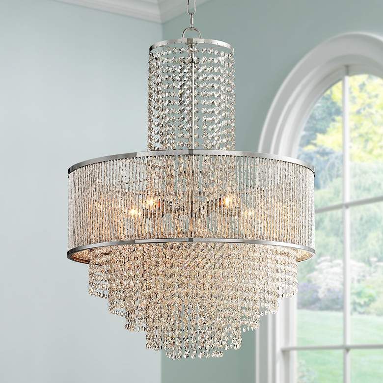 Pioggia Chrome 23 1/2" Wide Crystal Chandelier – #8G405 Intended For Chrome And Crystal Pendant Lights (View 5 of 15)