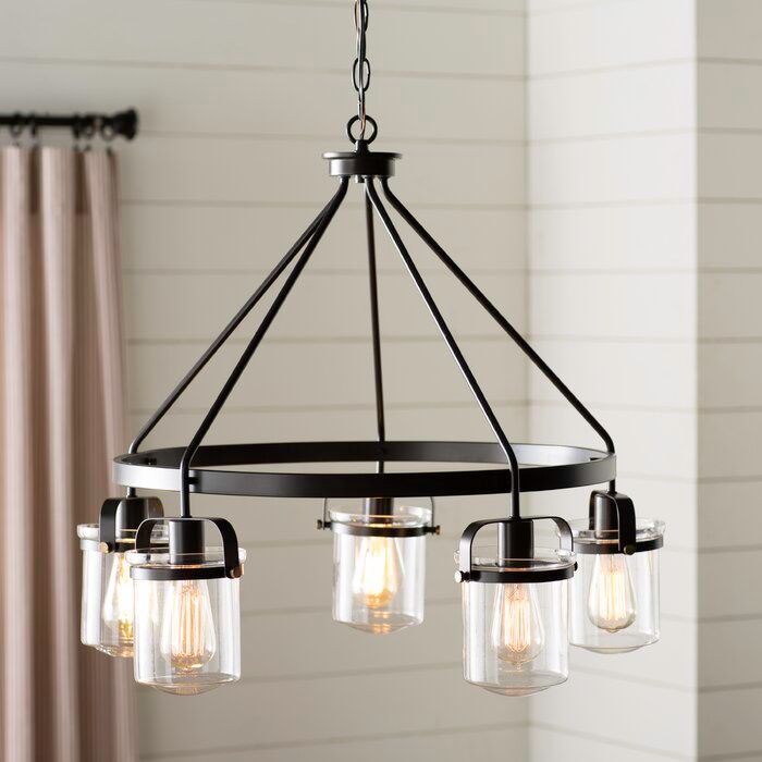 Portland 5 Light Shaded Wagon Wheel Chandelier In 2020 With Wood Ring Modern Wagon Wheel Chandeliers (View 4 of 15)
