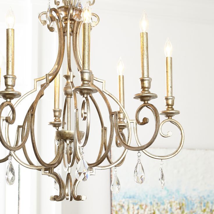 Quorum Ansley 9 Light 34" Transitional Chandelier In Aged Pertaining To Silver Leaf Chandeliers (View 3 of 15)