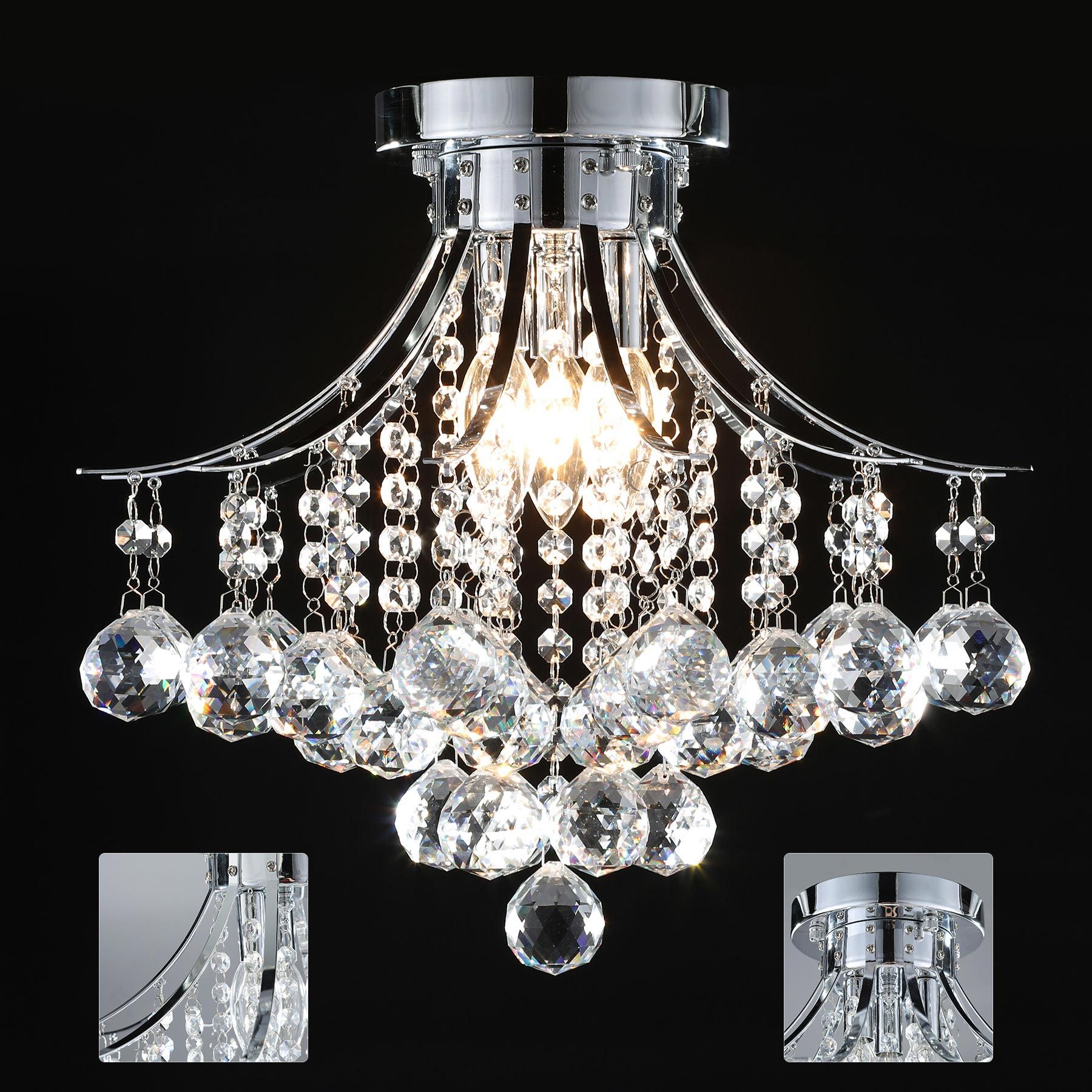Raindrop Crystal Chandelier, Flush Mount Ceiling Light In Clear Crystal Chandeliers (View 5 of 15)