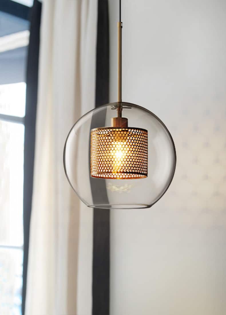 Ramoona Clear Glass Metal Grill Pendant Lamp Pertaining To Bronze With Clear Glass Pendant Lights (View 7 of 15)