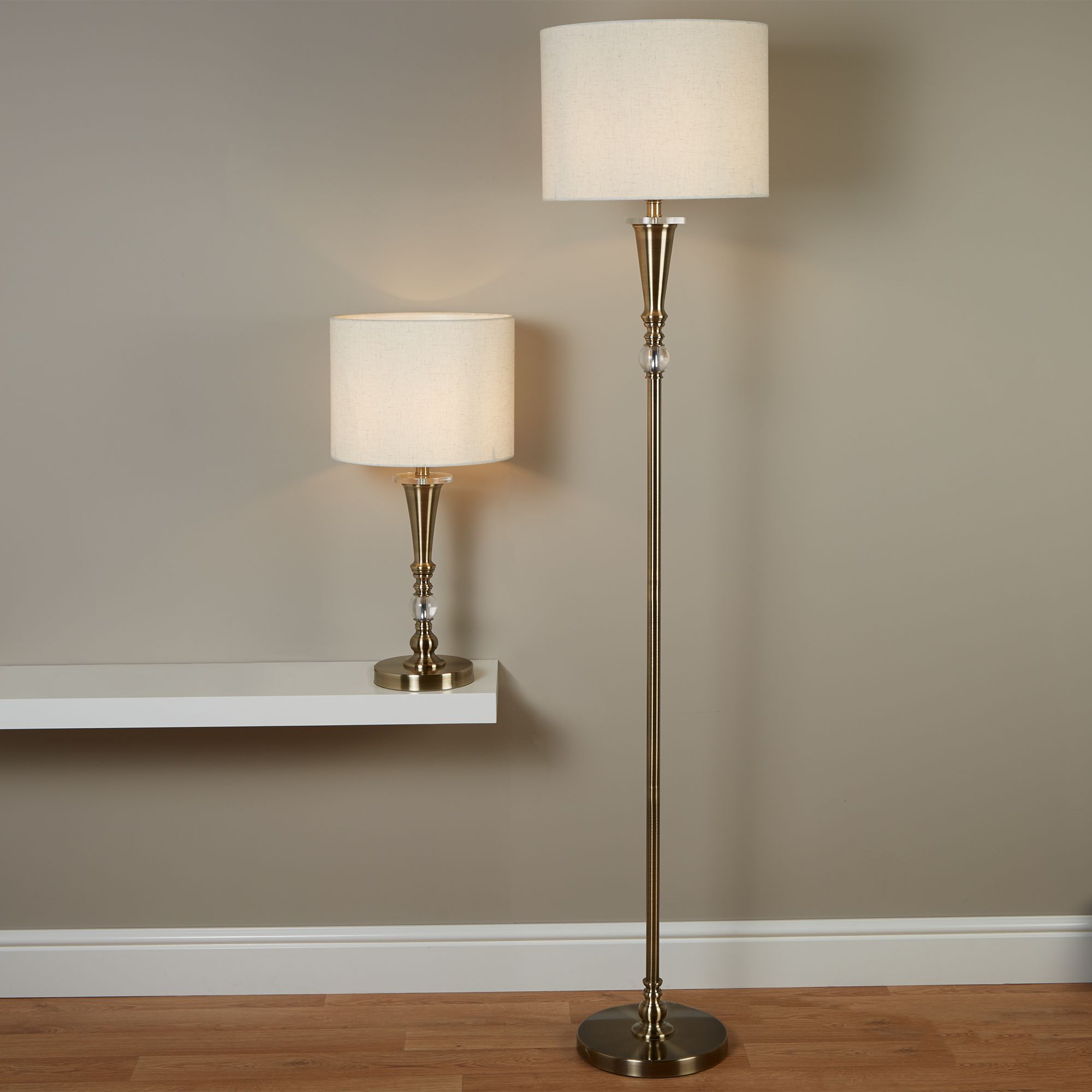 Searchlight Lighting 1012Ab Drum Single Light Floor Lamp Inside Oatmeal Linen Shade Chandeliers (View 12 of 15)