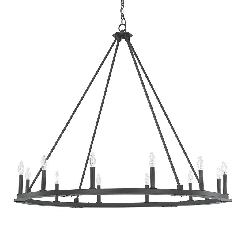 Shayla 12 Light Wagon Wheel Chandelier & Reviews | Allmodern Intended For Black Wagon Wheel Ring Chandeliers (View 9 of 15)