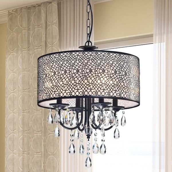 Shop Amalia Antique Black Finish Metal Drum Shade Crystal For Black Shade Chandeliers (View 7 of 15)