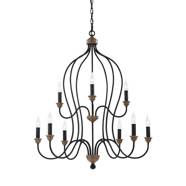 Shop Feiss 9 Light Dark Weathered Zinc / Weathered Oak With Weathered Oak Kitchen Island Light Chandeliers (View 10 of 15)