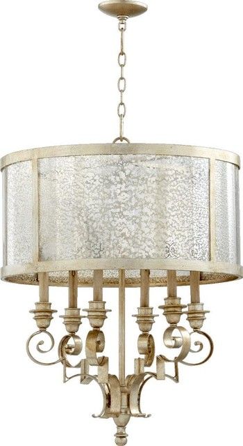 Six Light Aged Silver Leaf Drum Shade Chandelier Regarding Ornament Aged Silver Chandeliers (View 14 of 15)