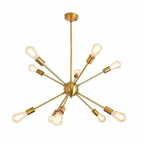 Sputnik Chandelier 10 Light Brushed Brass Modern Pendant Within Gold And Wood Sputnik Orb Chandeliers (View 10 of 15)