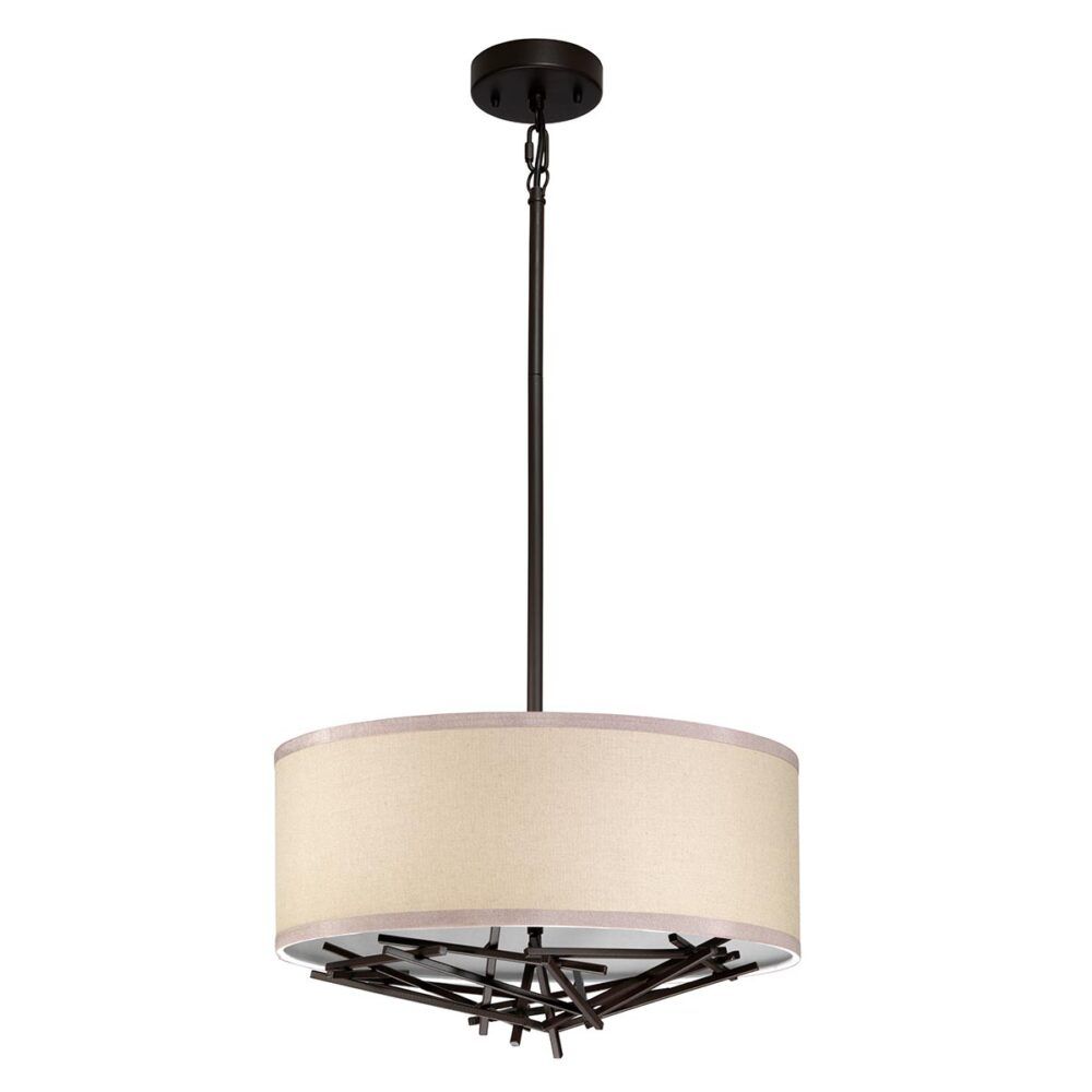 Taiko Contemporary 3 Light Pendant Olde Bronze Oatmeal In Oatmeal Linen Shade Chandeliers (View 10 of 15)